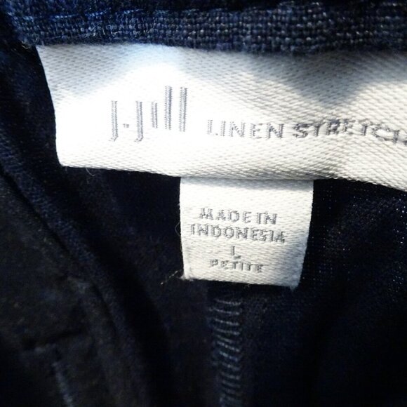J.Jill Crop Pants Petite Size LP Navy Blue Linen Stretch Elastic Waist Pull On - Picture 3 of 5